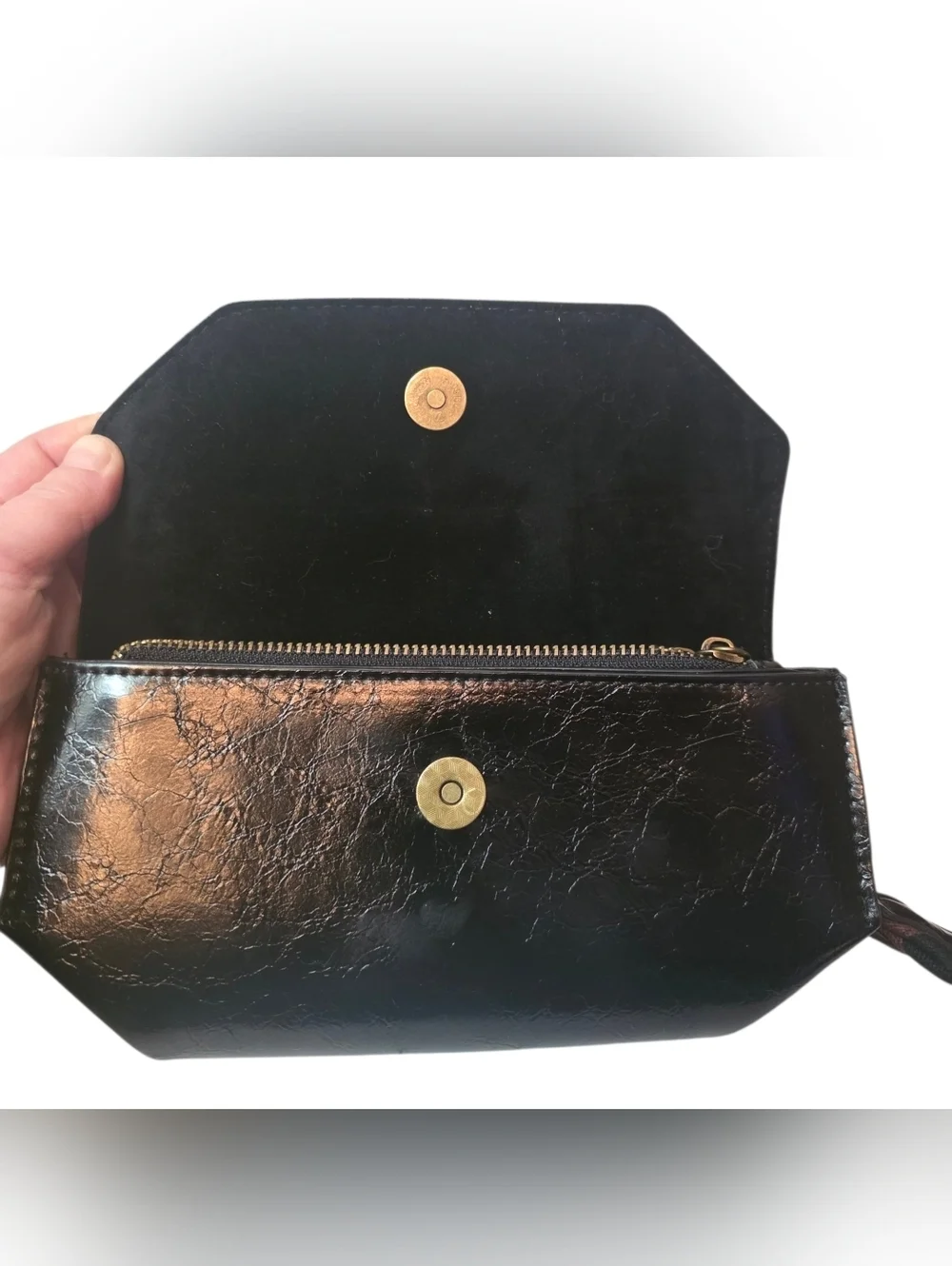Black vegan leather guitar strap large wristlet